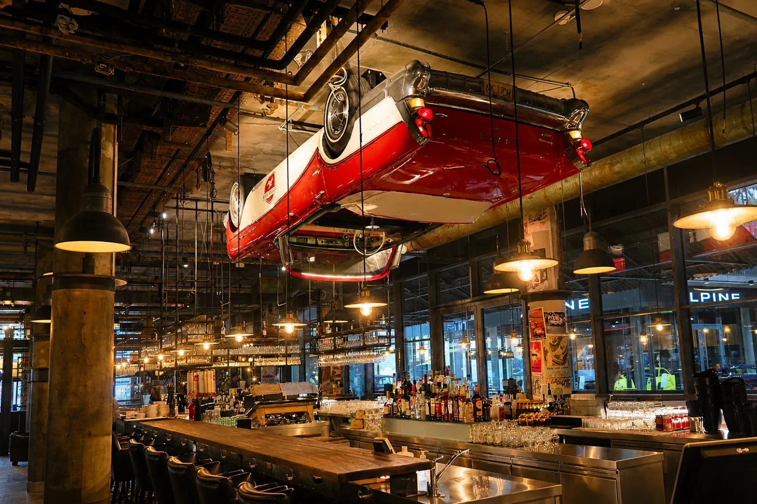 Industrial style restaurant and bar for the first day